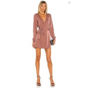 NWT NBD Janet Mini Dress in Mauve Pink M Front Wrap Satin